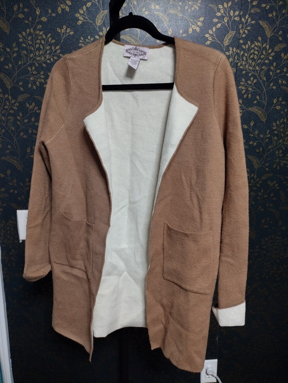 Oliver Camel and Cream Open-Front Cardigan